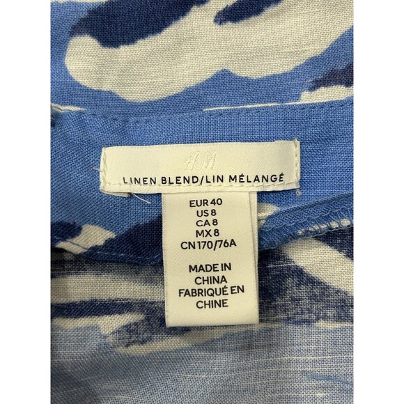 H&M Blue White Palm Leaf Print Wrap Skirt Linen Blend Womens Size Medium - Picture 5 of 7